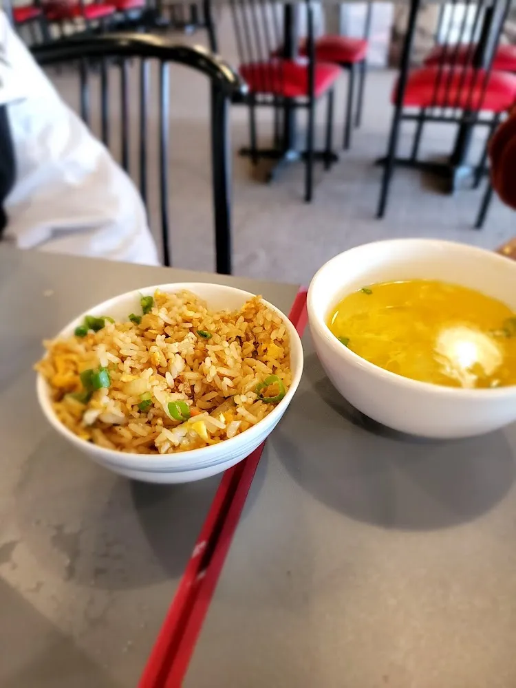Chicken Fry Rice and Eqe Drop Soup
